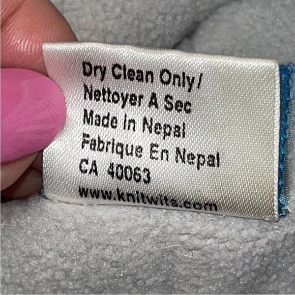 DELUX Gray monkey Face WOOL BLEND Knit Hat RED Pom On Top, Hanging Ties W/ Poms - Picture 7 of 9